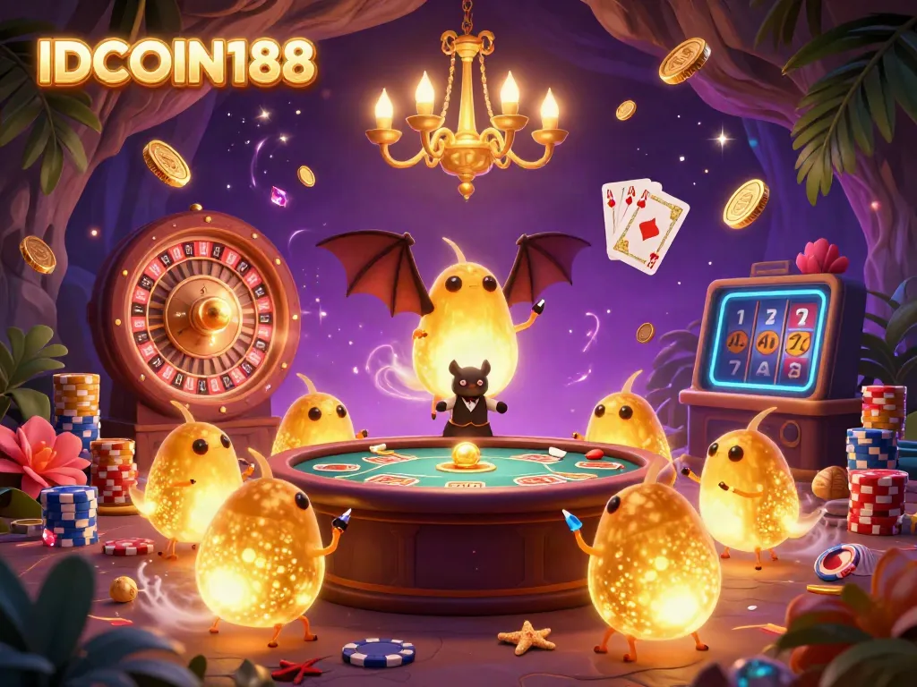 Experience the thrilling atmosphere of IDCOIN188 casino with vibrant glowworms and dynamic game elements.