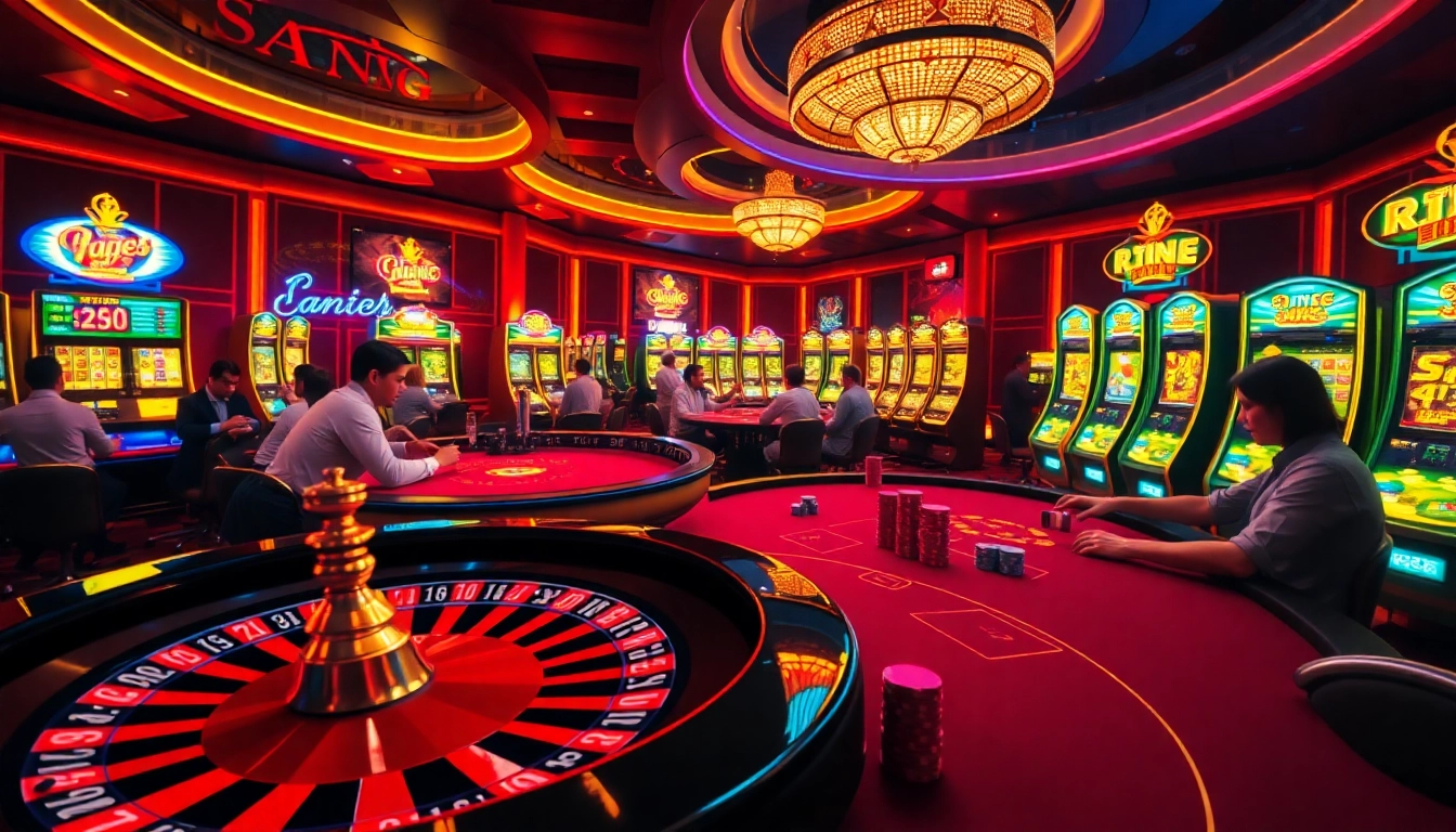 Exciting U88 casino action with roulette and blackjack tables highlighted in vibrant colors.