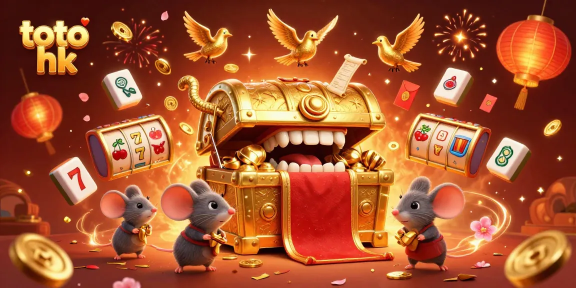 Permainan toto hk yang menarik dengan simbol slot dan harta karun berkilauan.