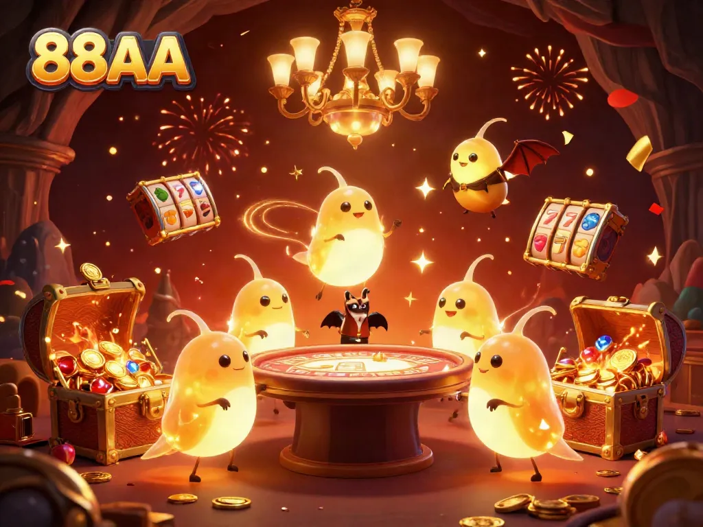 Engage with 88AA's dazzling cave casino led by glowworms, showcasing vibrant games and excitement.