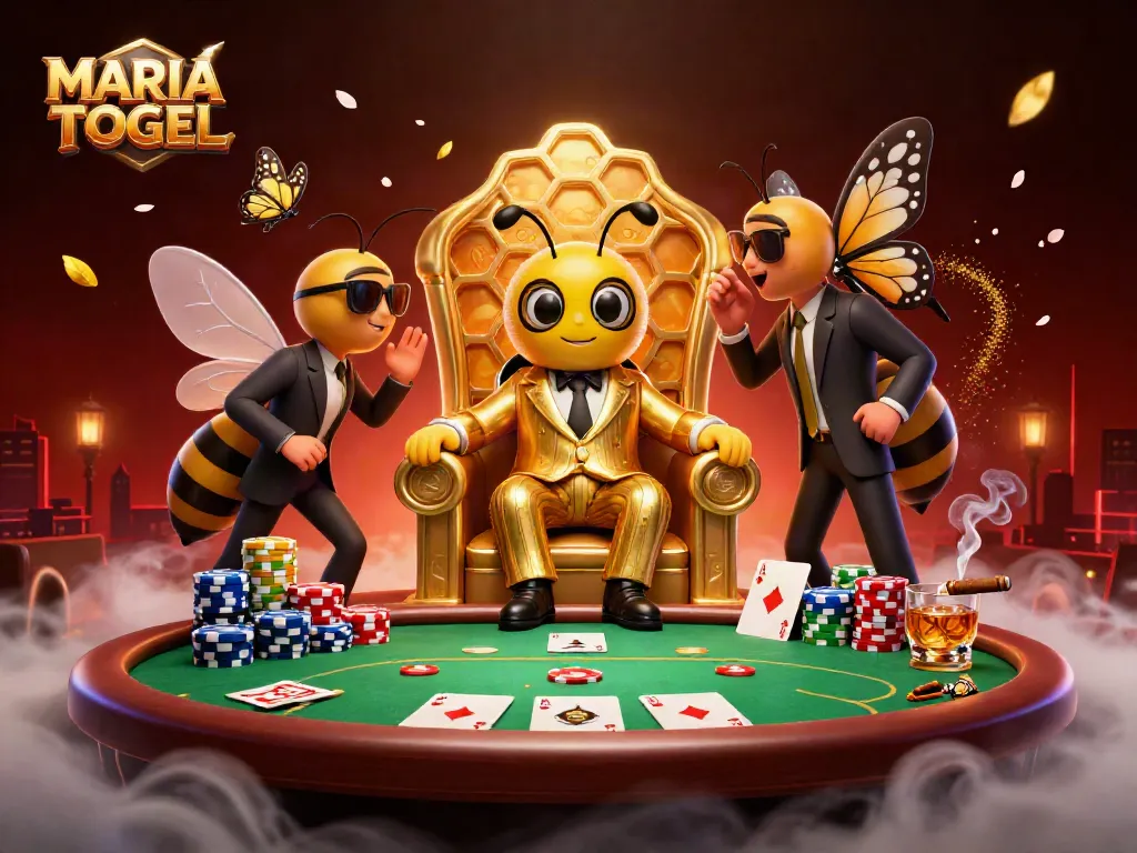 Experience the excitement of MARIATOGEL with a vibrant poker scene featuring a cartoon mob boss and lavish casino elements.