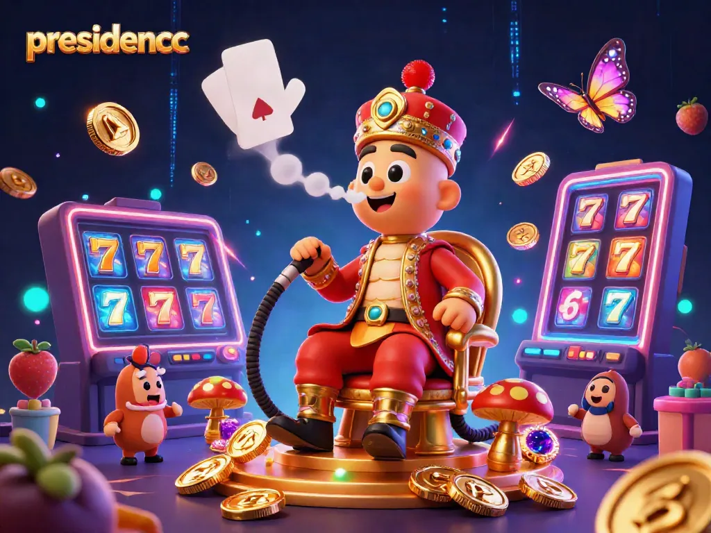 Experience winning with presidencc in a vibrant 3D casino scene showcasing exciting slots and characters.