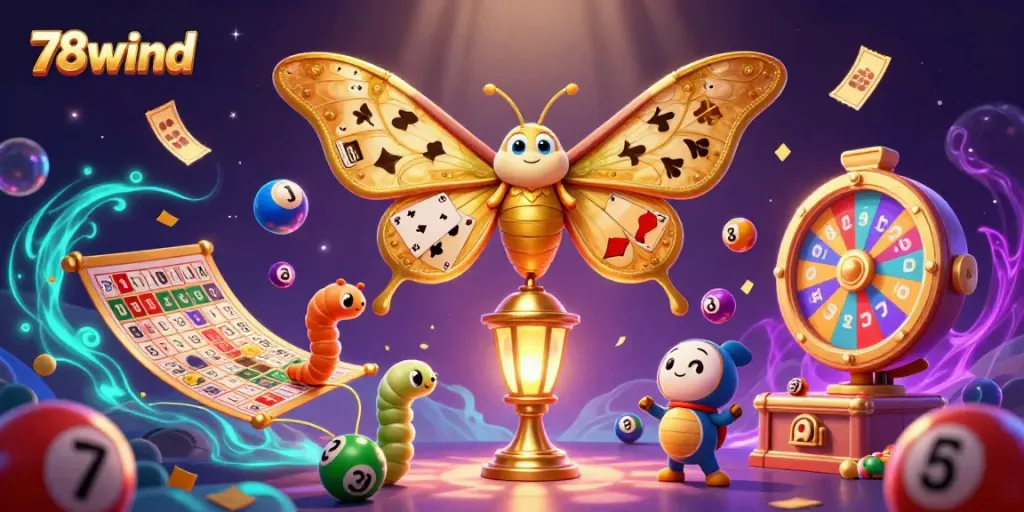Experience the excitement of 78wind with a vibrant lottery and casino-themed illustration.