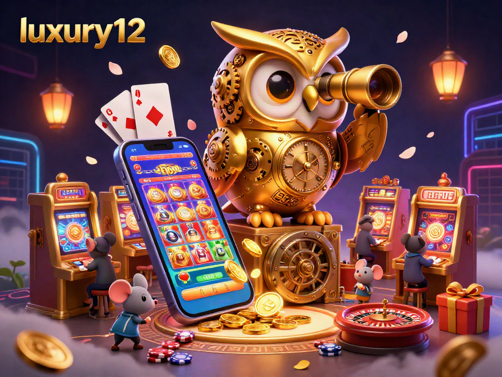 Experience luxury12's vibrant casino floor with a golden owl and exciting slot action.