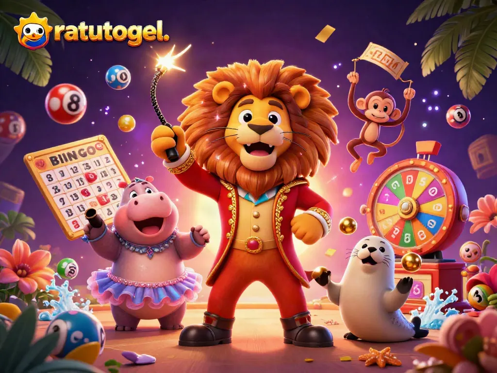 Celebrate with vibrant ratutogel lottery elements and characters in a spectacular casino scene.