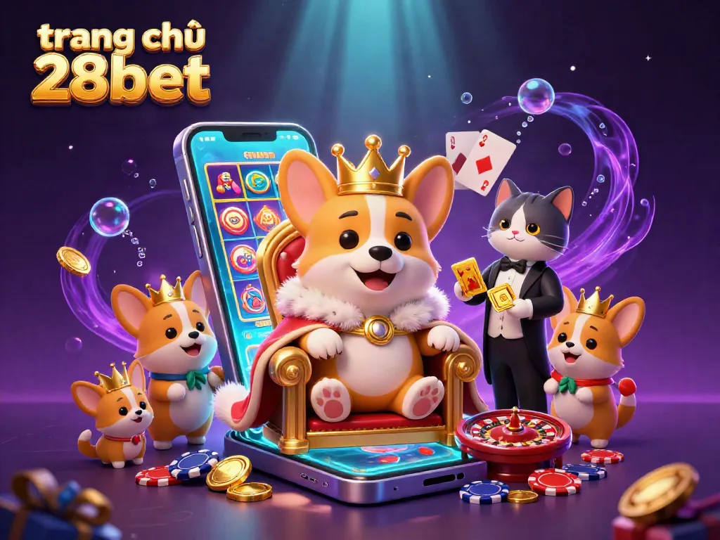 Experience excitement at trang chủ 28bet with a royal casino theme showcasing playful characters and vibrant gaming elements.