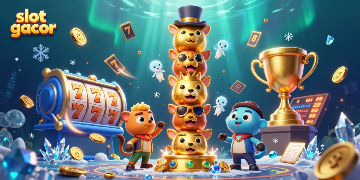 Mainkan slot gacor dengan slot gulungan dan simbol jackpot yang bersinar di latar belakang.