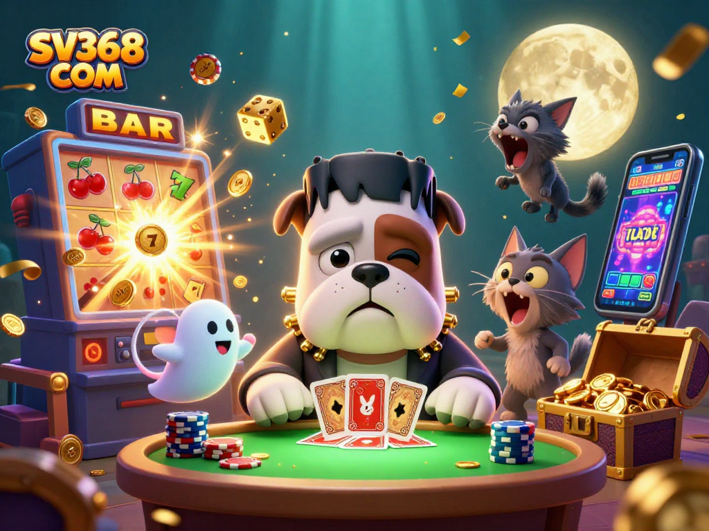 Engage in thrilling card games with SV368 COM featuring a spooky explosive casino scene.