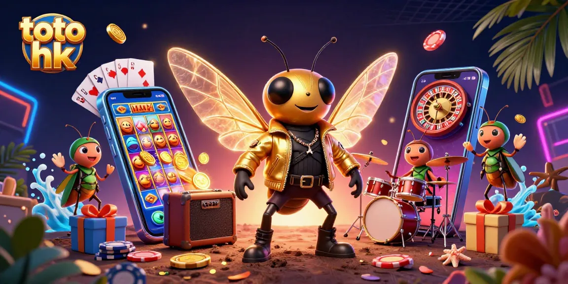 Tampilkan keberuntungan dalam permainan toto hk dengan cicada rock star dan elemen kasino yang meriah.