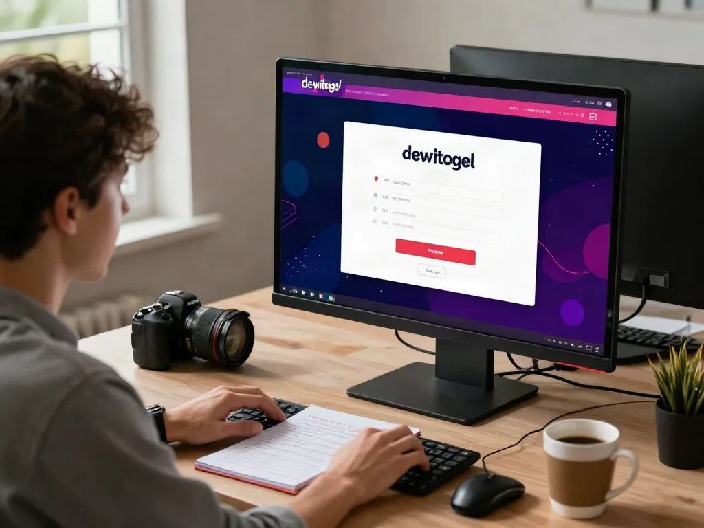 Pemain muda melakukan dewitogel login di komputer dengan suasana santai dan penuh semangat.