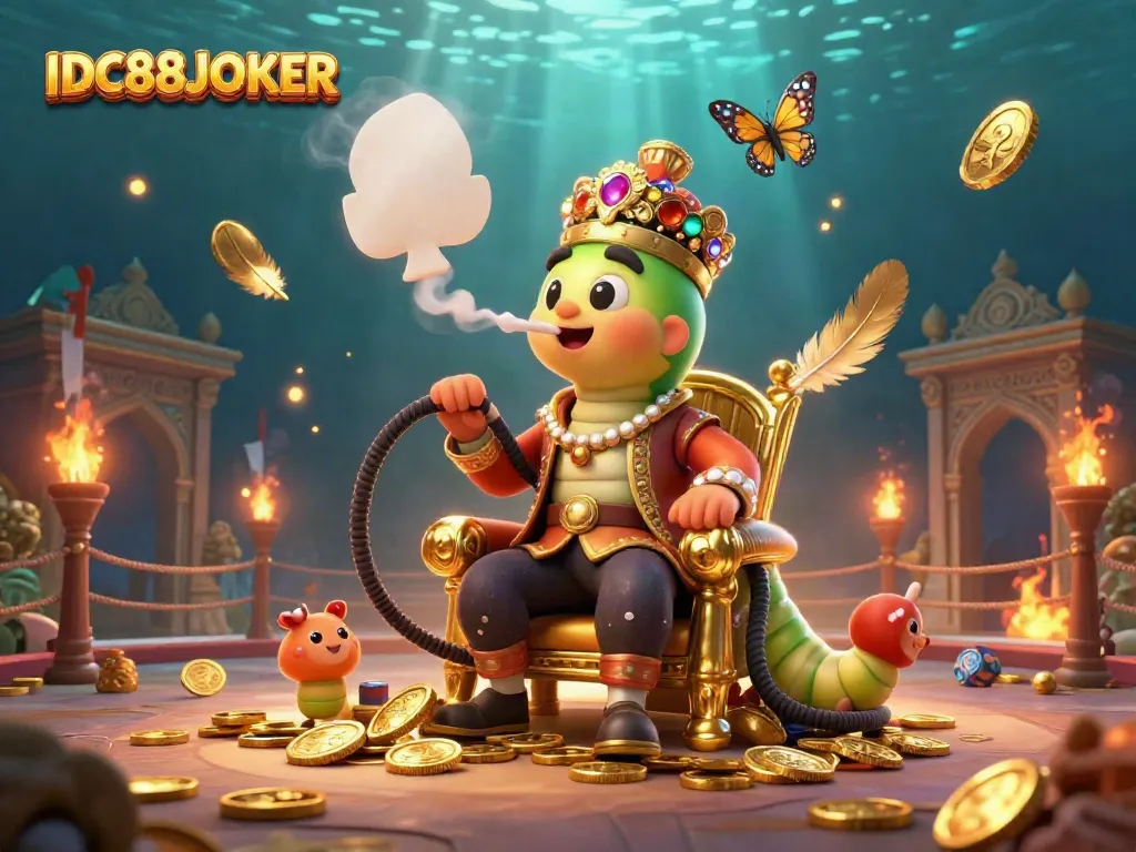 Experience the excitement of IDC88JOKER with this vibrant 3D casino illustration featuring unique characters and dynamic game symbols.