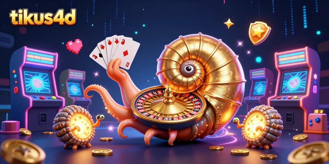 Engage with tikus4d's interactive gaming scene featuring a roulette wheel and playing cards.