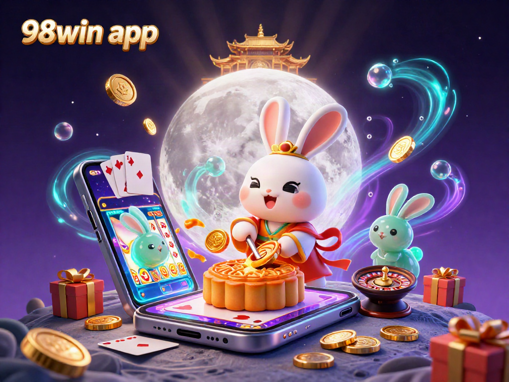 Experience the excitement of the 98win app with vibrant casino-themed elements and captivating characters.