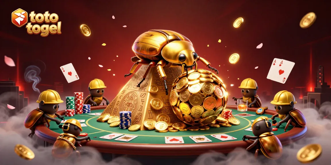 Players enjoy the exciting world of toto togel with golden beetles and casino symbols
