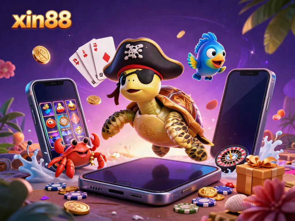 Experience the adventurous spirit of xin88 with lively casino characters amidst slot games and treasures.
