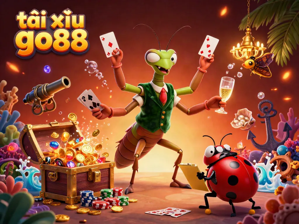 Engage with tài xỉu go88 through an exciting illustration featuring vibrant gambling elements.