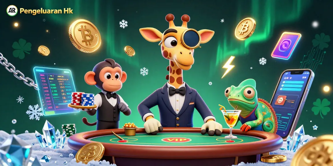 View the vibrant Pengeluaran Hk scene featuring a high-roller giraffe, monkey valet, and chameleon bartender in action.