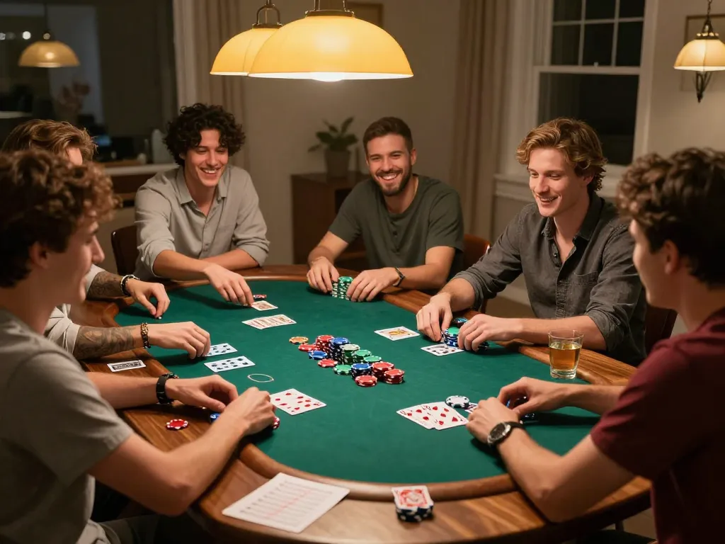 Players enjoying poker night with friends at home, showcasing 789bet strategies in action.