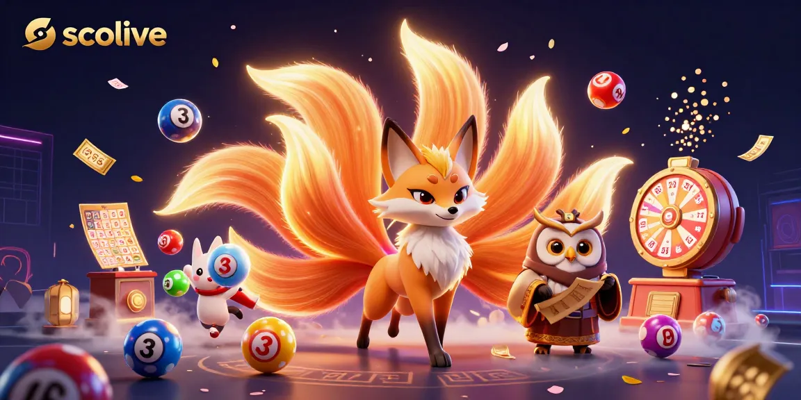 Socolive showcases a vibrant gambling scene with a nine-tailed fox and owl amidst colorful lottery elements, maximizing engagement.