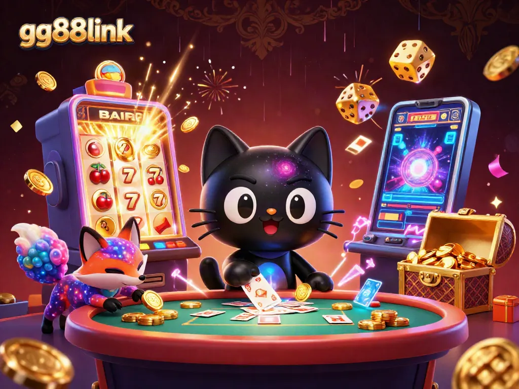 Win big with gg88link at a cosmic casino featuring colorful characters and dynamic gaming elements.