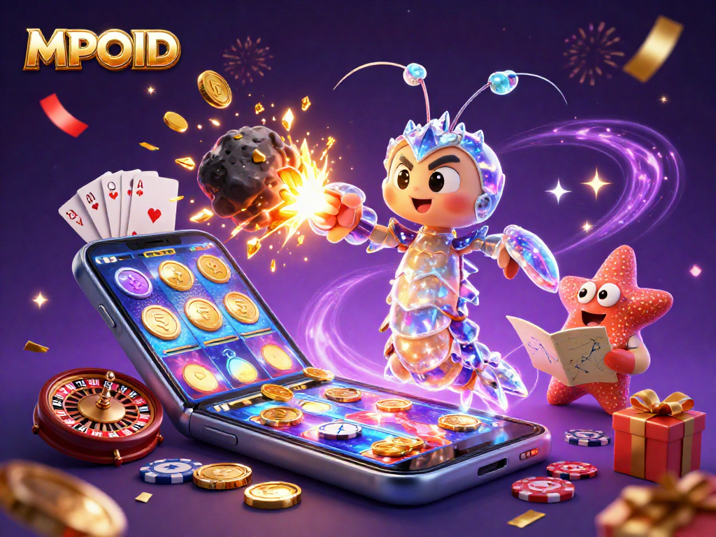 Engage in thrilling MPOID gameplay with a dynamic battle scene featuring galactic characters and vibrant casino elements.