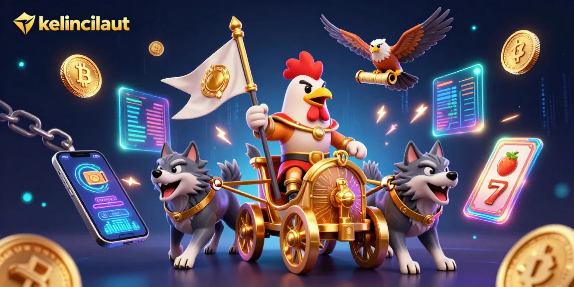 Engage in exciting gameplay with kelincilaut as a rooster warlord leads a neon-lit casino adventure.