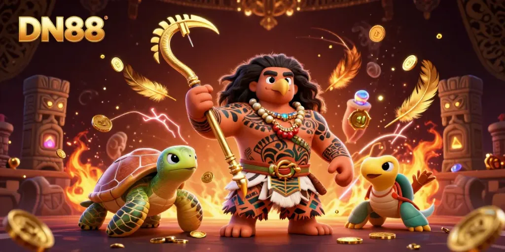 Experience thrilling gameplay with DN88 featuring a demigod hawk in a vibrant casino scene.