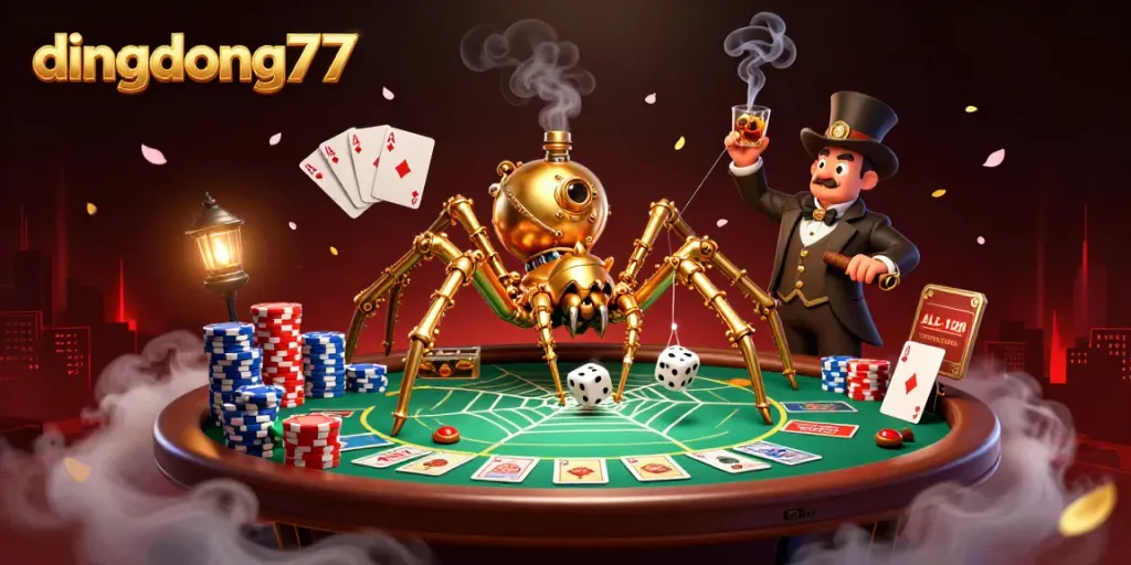 Engage with the rich world of dingdong77 where fortunes are spun by a golden spider in an exciting poker scene.