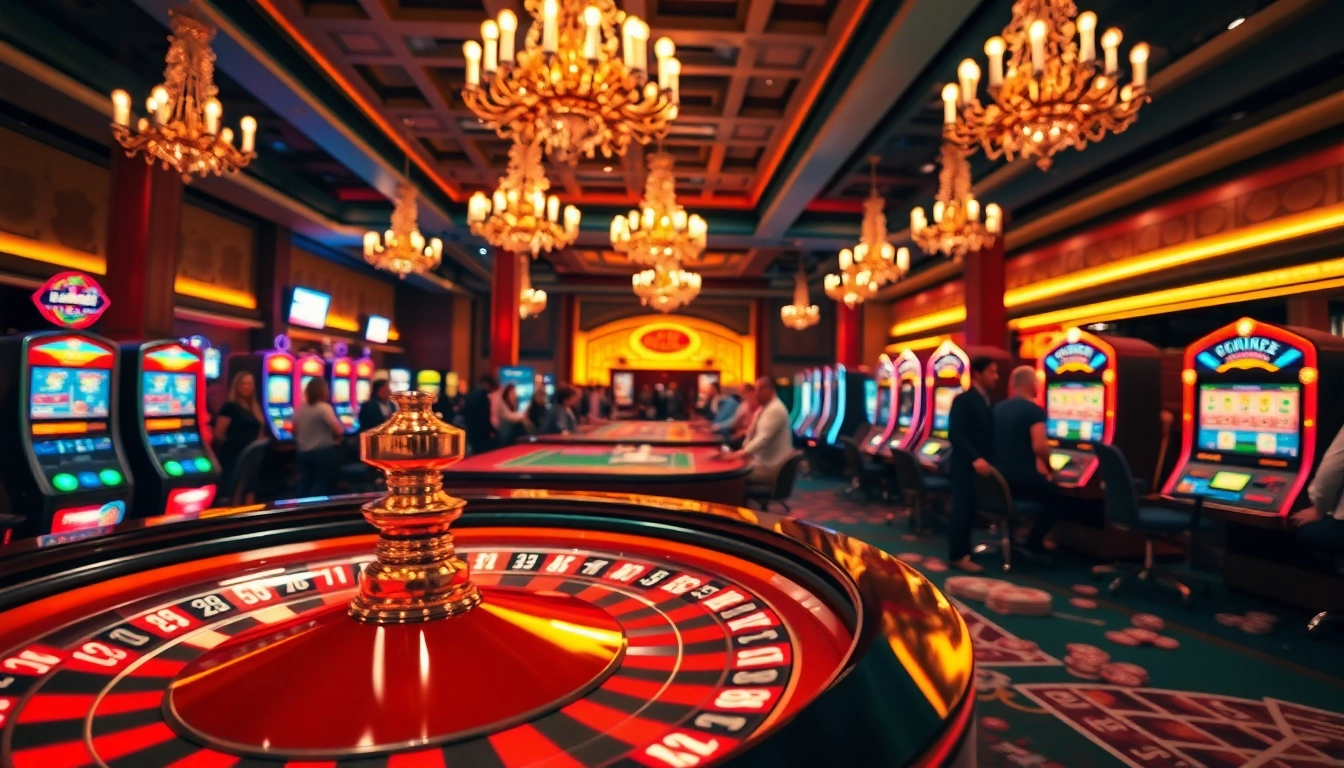 Menang di toto togel dengan suasana kasino yang meriah dan meja permainan.
