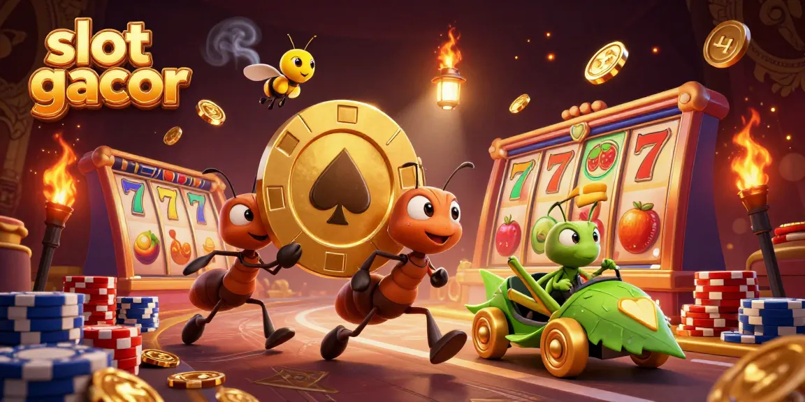 Bermain slot gacor dengan karakter kartun yang lucu sambil membawa chip emas besar di dalam terowongan.