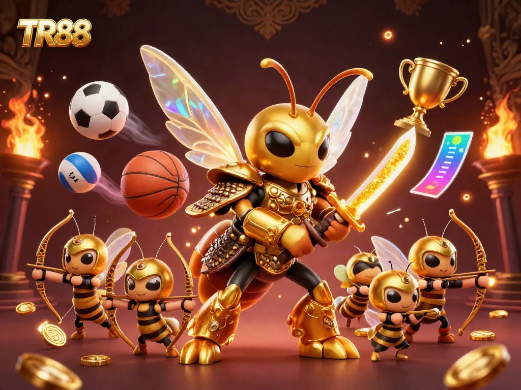 Experience thrilling sports betting with TR88, unique 3D illustration featuring dynamic gaming elements.