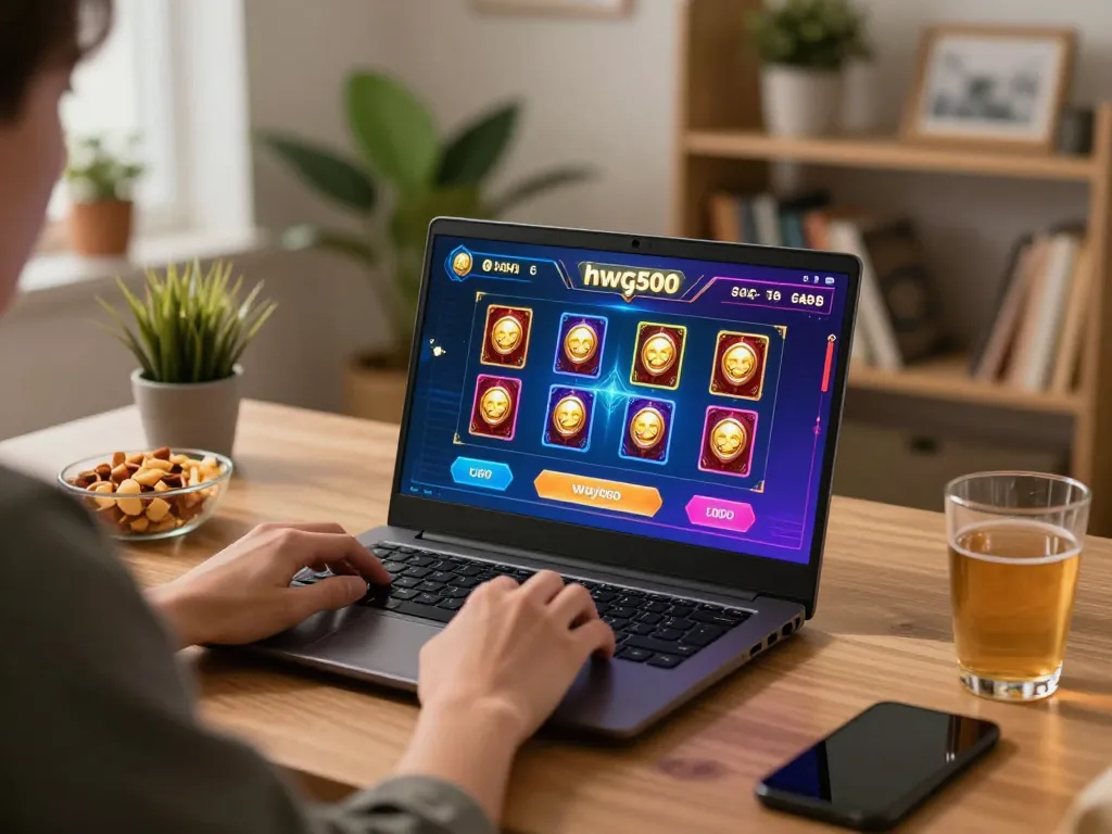 Menikmati permainan slot hwg500 dari rumah, menampilkan suasana perjudian online yang menarik.