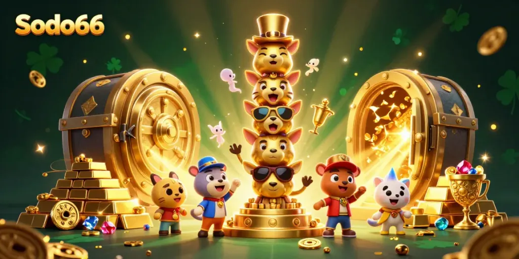 Experience excitement at Sodo66 with a captivating 3D totem and treasure illustration