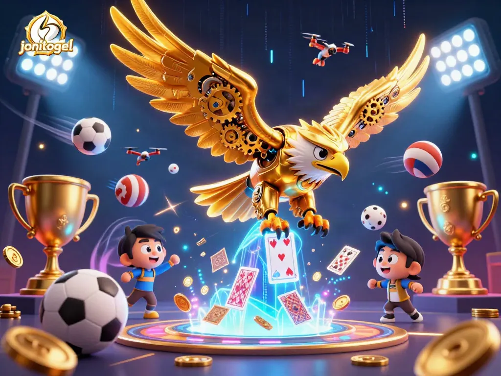 Engage in thrilling gameplay with jonitogel and watch the golden eagle soar amidst dynamic casino elements.
