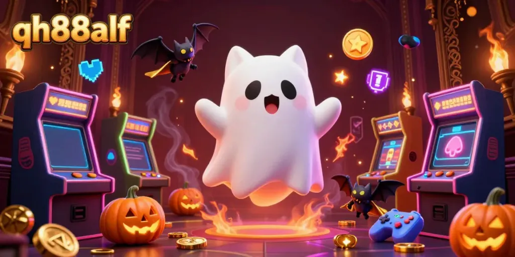 Enjoy thrilling moments in qh88alf with ghost cat and vampire bat in vibrant casino setting.