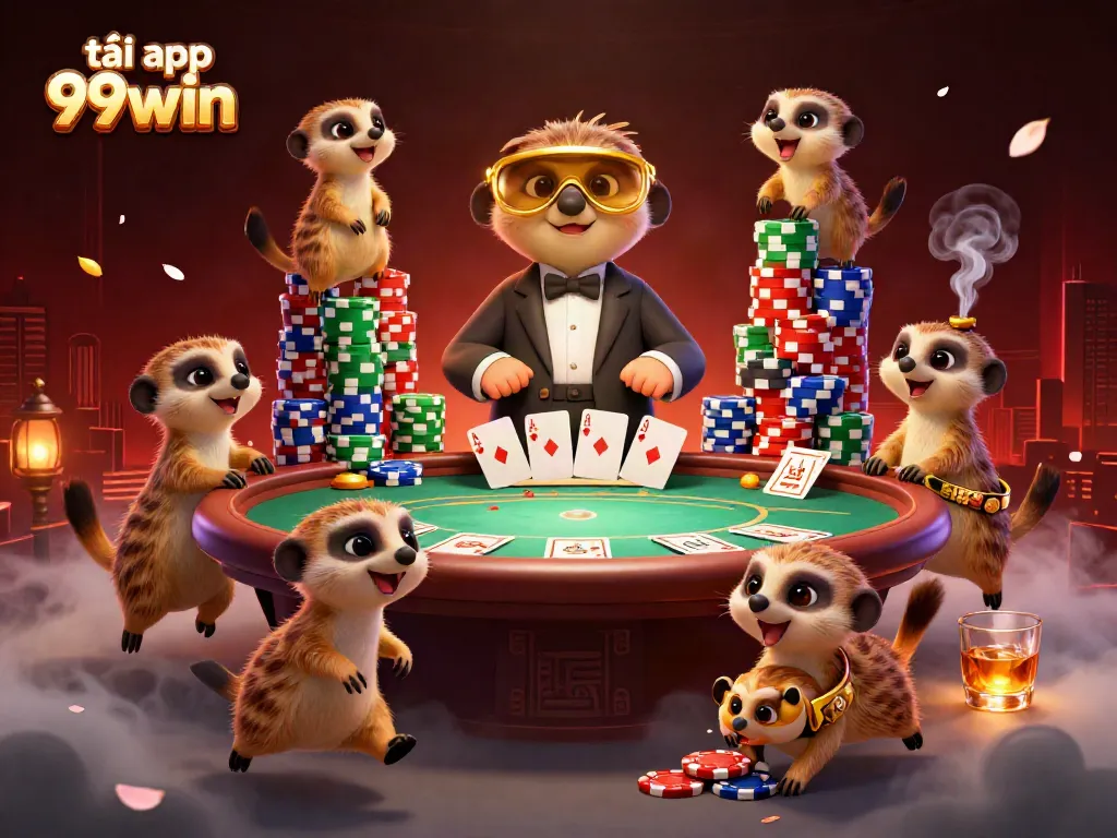 Win big with tải app 99win while enjoying an exciting cartoon casino scene.