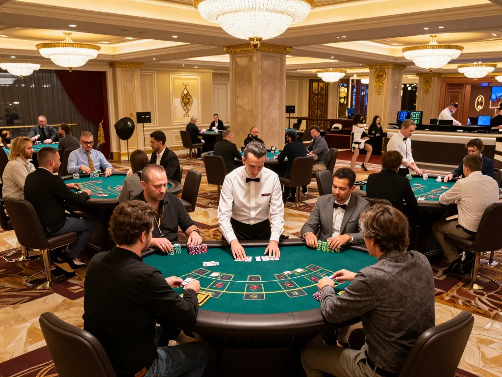 Players enjoying a thrilling game of blackjack at fatfishcantinagrill's upscale casino, surrounded by excitement and luxury.